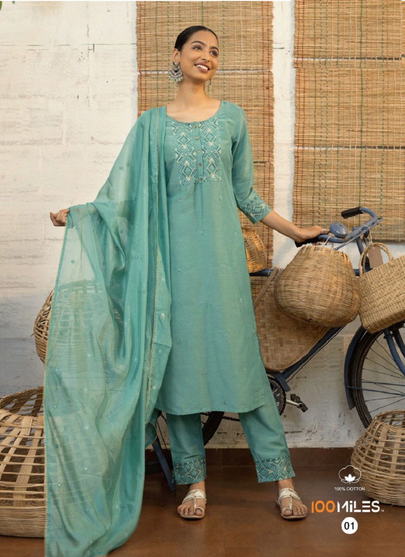 100 Miles Saavan Designer Readymade Suits Catalog